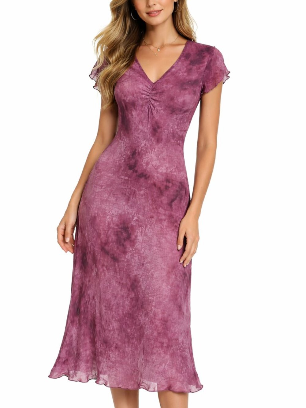 EAST WEST Vintage Overlay Dress 90s Knee Length Split Sleeve Pink Women's Small